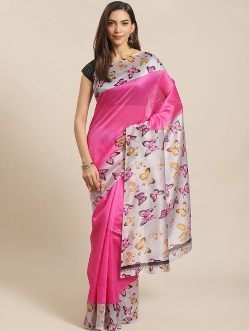 women's printed pink colored saree with blouse - 18583029 - Very Small Image - 1