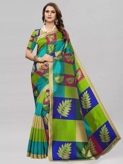 women's color block multi colored saree with blouse - 18583121 - Very Small Image - 1