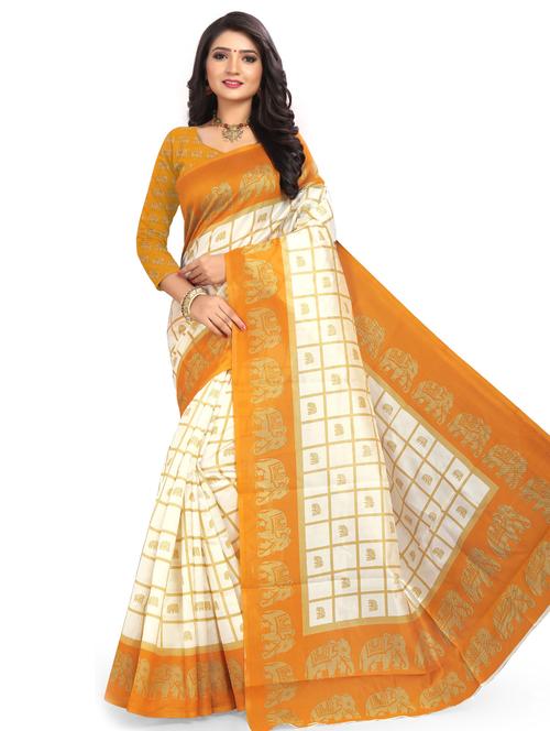 women's animal print cream colored saree with blouse - 18583149 - Very Small Image - 1