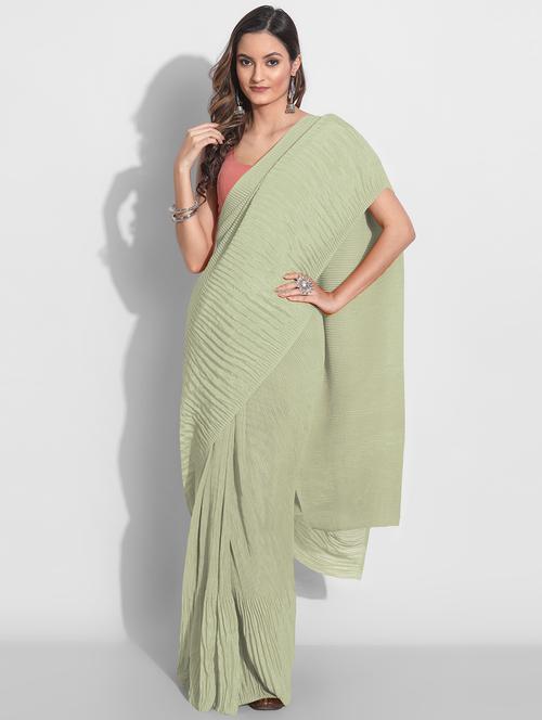 pleated solid saree - 18583273 - Very Small Image - 1