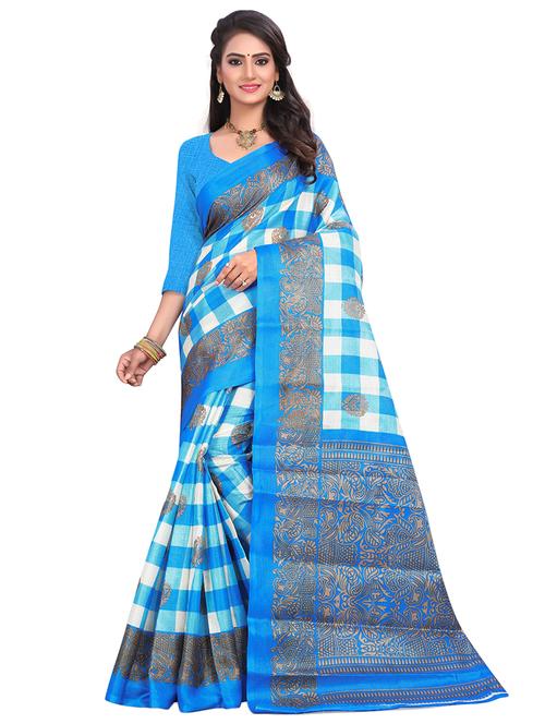 women's checks light blue colored saree - 18583305 - Very Small Image - 1
