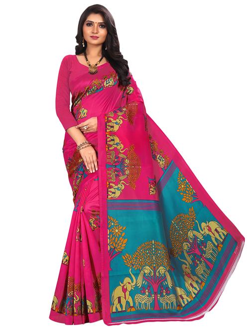 women's printed pink colored saree with blouse - 18583538 - Very Small Image - 1
