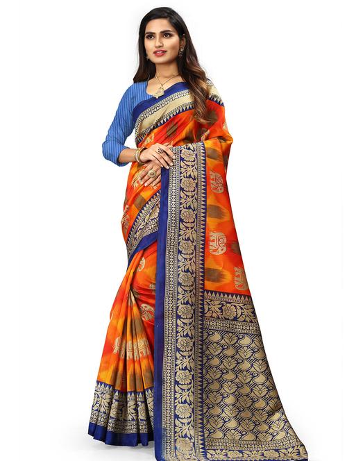 women's self design multi colored saree with blouse - 18583630 - Very Small Image - 1
