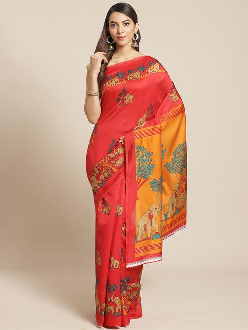 women's printed red colored saree - 18583641 - Very Small Image - 1