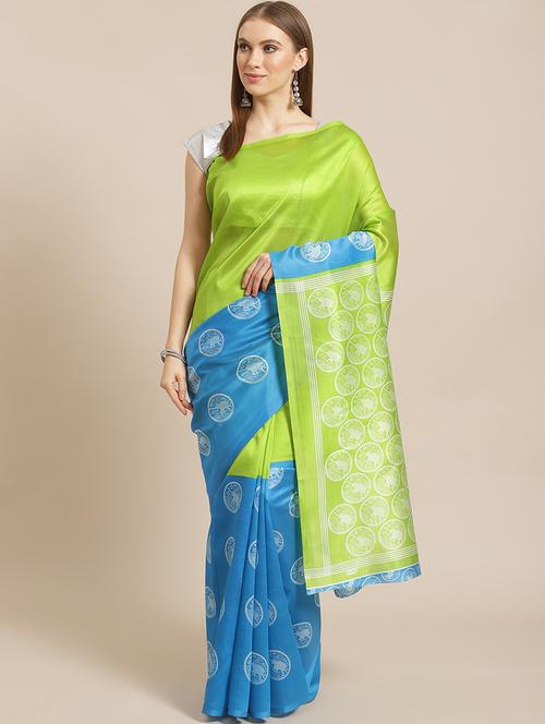 women's printed green colored saree with blouse - 18583734 - Very Small Image - 1