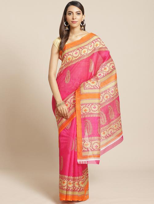women's paisley pink colored saree with blouse - 18583749 - Very Small Image - 1