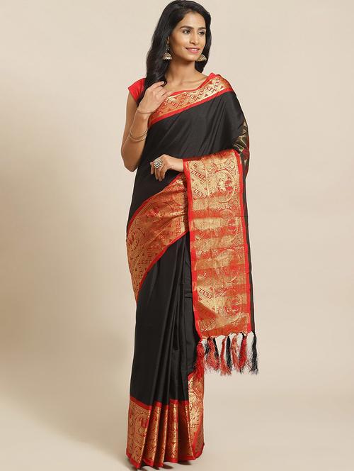 women's self design black colored saree - 18583777 - Very Small Image - 1