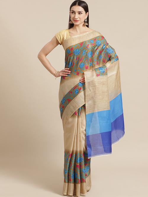 women's self design tan colored saree with blouse - 18583788 - Very Small Image - 1