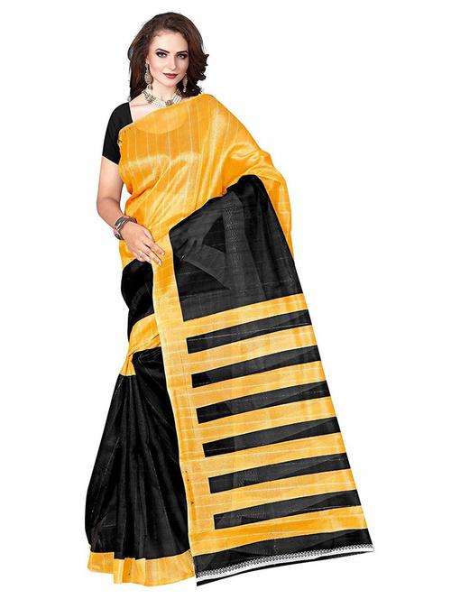 women's stripes yellow colored saree with blouse - 18583810 - Very Small Image - 1