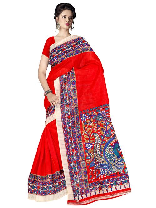 women's floral red colored saree with blouse - 18583816 - Very Small Image - 1