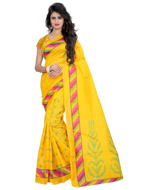 women's printed yellow colored saree with blouse - 18583864 - Very Small Image - 1
