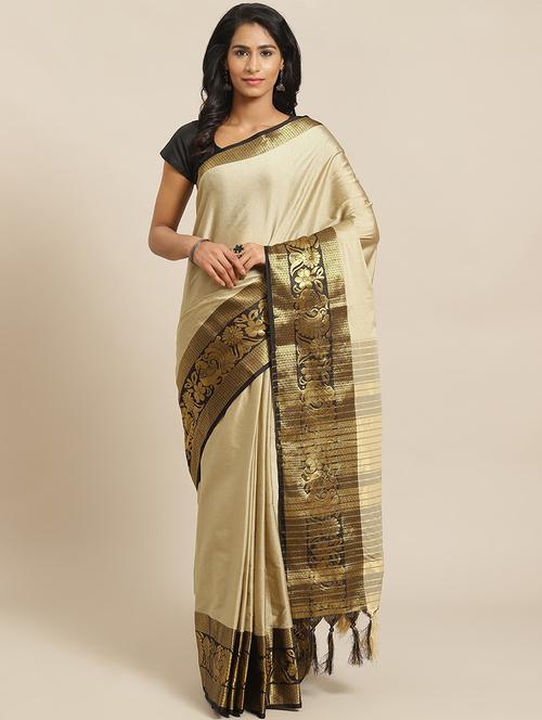women's self design beige colored saree - 18583901 - Very Small Image - 1