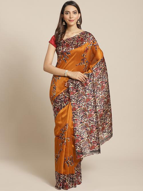 women's floral mustard colored saree with blouse - 18583946 - Very Small Image - 1
