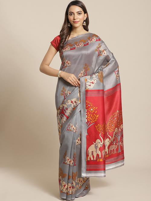 women's self design grey colored saree with blouse - 18583951 - Very Small Image - 1