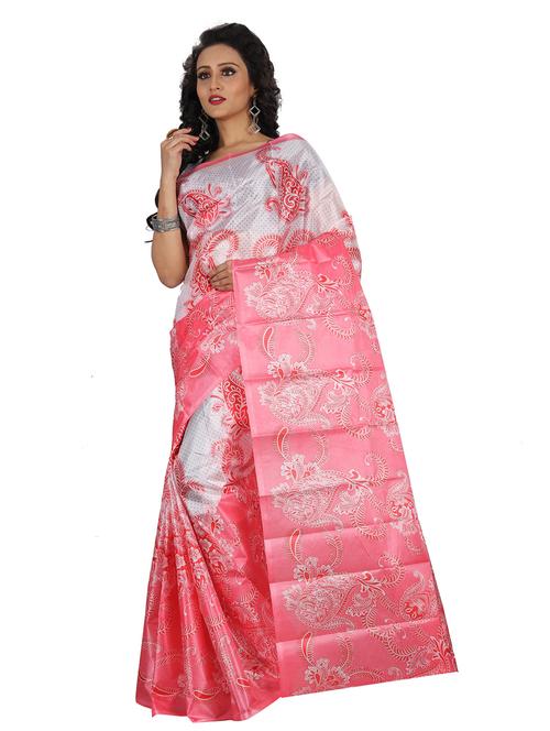women's printed pink colored saree with blouse - 18583998 - Very Small Image - 1