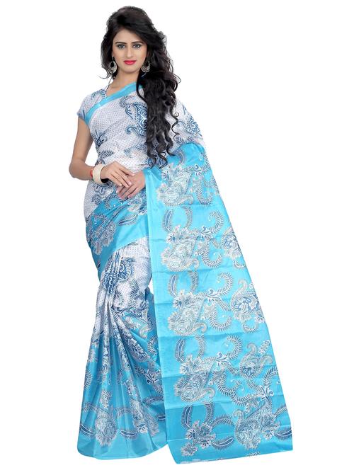 women's printed blue colored saree with blouse - 18583999 - Very Small Image - 1