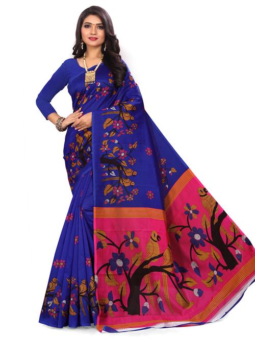 floral printed saree with blouse - 18584105 - Very Small Image - 1