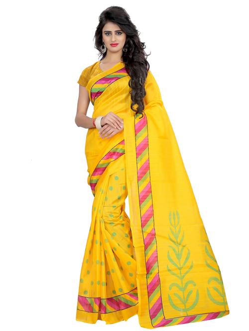 women's printed yellow colored saree with blouse - 18584133 - Very Small Image - 1