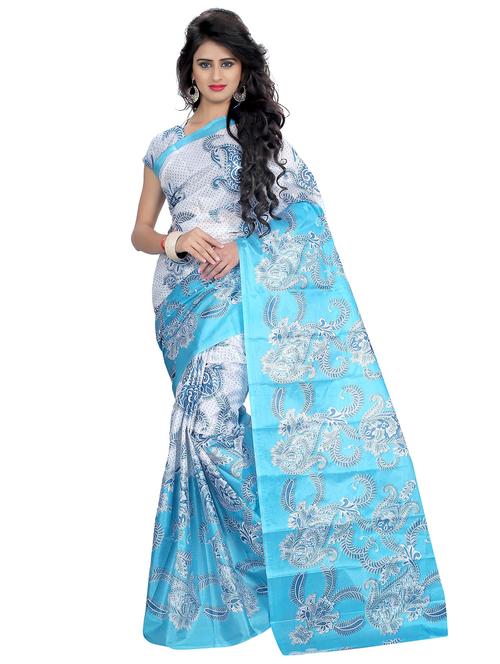 women's printed white colored saree with blouse - 18584148 - Very Small Image - 1