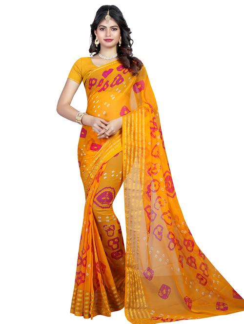 women's bandhani yellow colored saree with blouse - 18584309 - Very Small Image - 1
