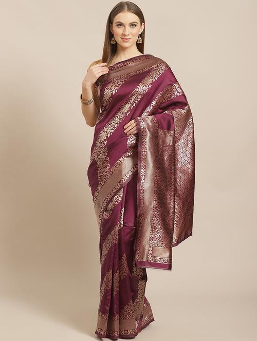 women's self design magenta colored saree with blouse - 18584310 - Very Small Image - 1