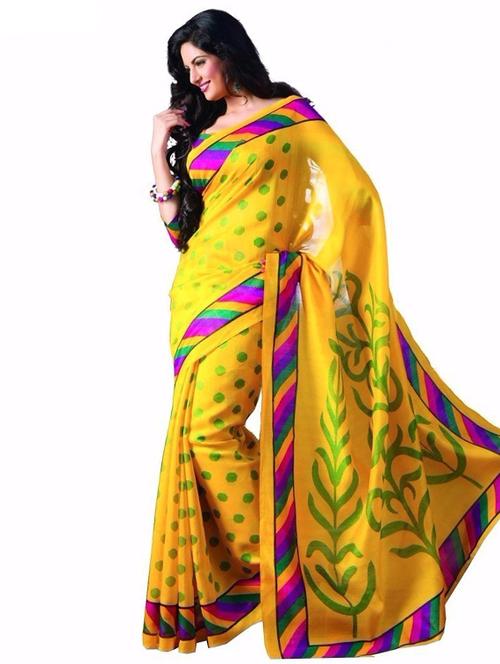women's polka dots yellow colored saree with blouse - 18584337 - Very Small Image - 1