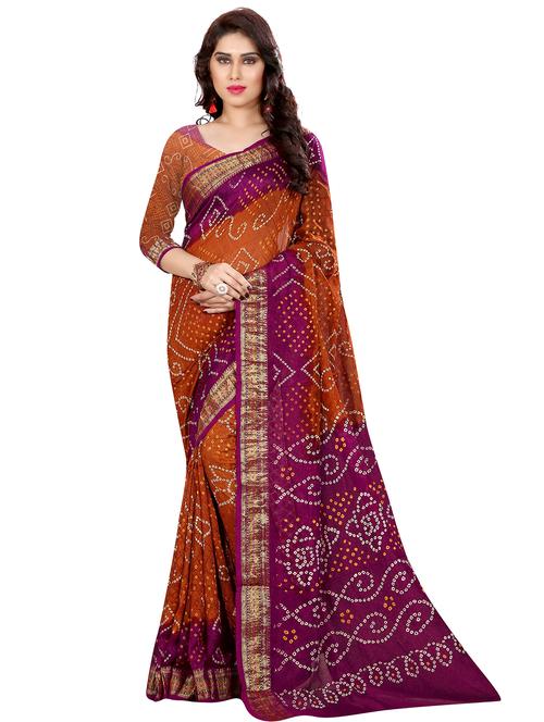 women's bandhani orange colored saree with blouse - 18584342 - Very Small Image - 1