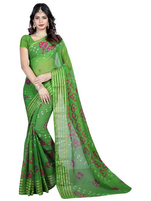 women's bandhani green colored saree with blouse - 18584366 - Very Small Image - 1