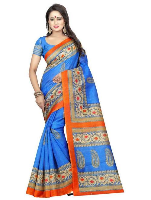 women's self design blue colored saree with blouse - 18584392 - Very Small Image - 1