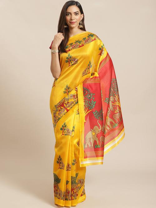 women's self design yellow colored saree with blouse - 18584400 - Very Small Image - 1