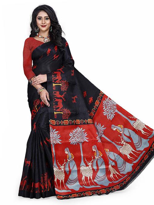 women's kalamkari black colored saree with blouse - 18584452 - Very Small Image - 1