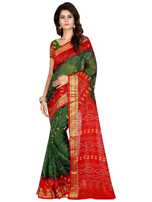 women's bandhani green colored saree with blouse - 18584499 - Very Small Image - 1