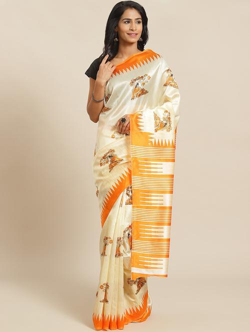 women's madhubani off white colored saree with blouse - 18584507 - Very Small Image - 1