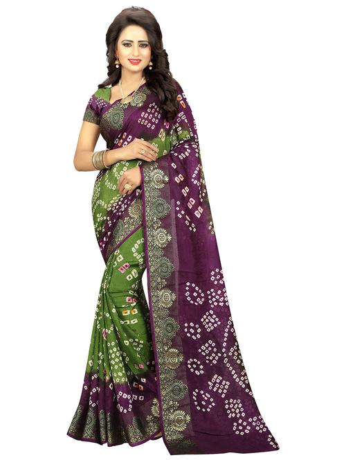 women's bandhani green colored saree with blouse - 18584545 - Very Small Image - 1