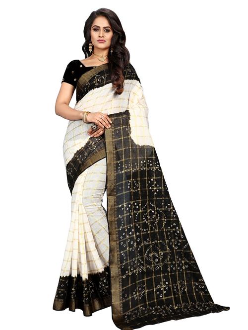women's bandhani off white colored saree with blouse - 18584547 - Very Small Image - 1
