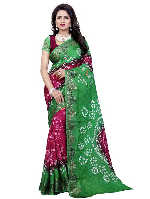 women's bandhani green colored saree with blouse - 18584561 - Very Small Image - 1