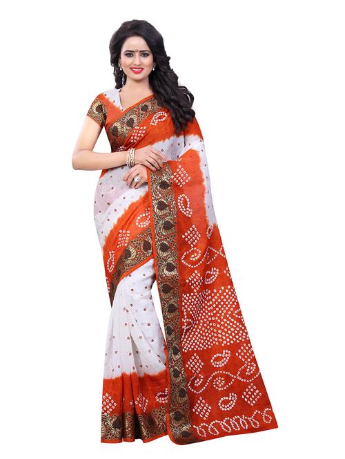 women's bandhani white colored saree with blouse - 18584628 - Very Small Image - 1