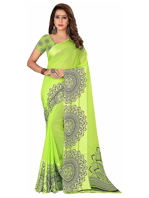 women's floral light green colored saree with blouse - 18584640 - Very Small Image - 1
