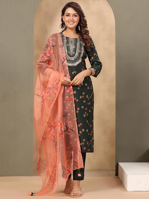 women three quarter sleeve kurta pant with dupatta set - 18584675 - Very Small Image - 1