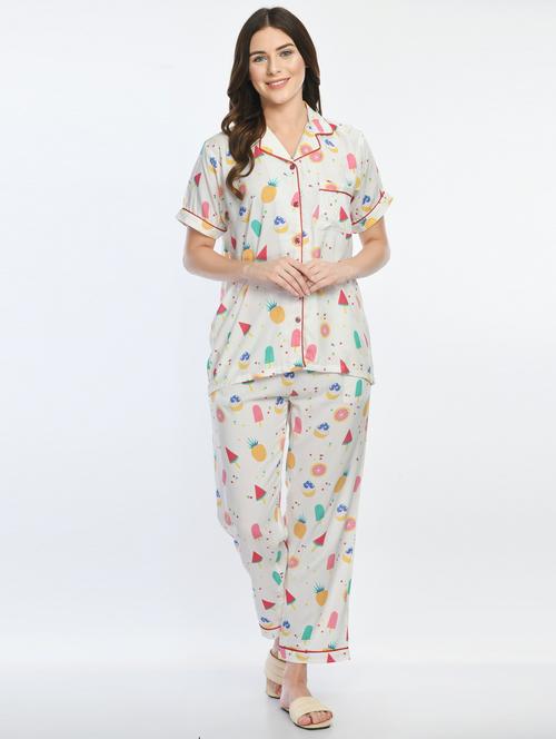shirt collar printed nightwear pajama set - 18584769 - Very Small Image - 1