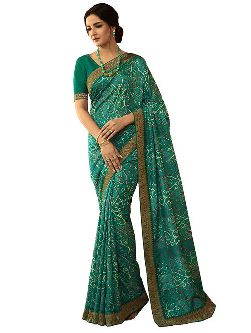 lace detailed printed saree - 18584984 - Very Small Image - 1