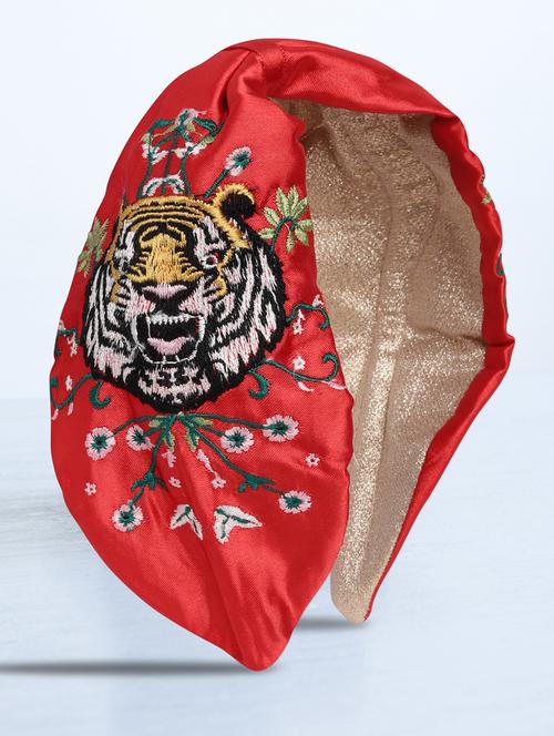 blueberry tiger embroidery red satin knot hair band - 18585470 - Very Small Image - 1