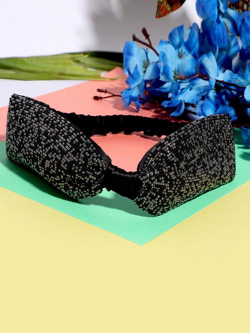 blueberry black beads embellished satin knot hairband - 18585489 - Very Small Image - 1