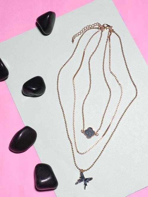 gold plated chain layered pendant detailing necklace - 18585850 - Very Small Image - 1