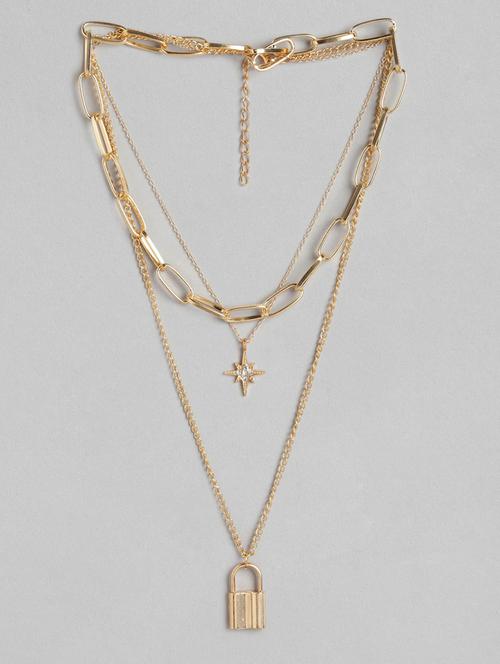 gold plated chain layered pendant detailing necklace - 18585859 - Very Small Image - 1