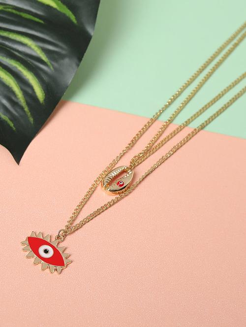 evil eye pendant detailing layered chain necklace - 18585887 - Very Small Image - 1