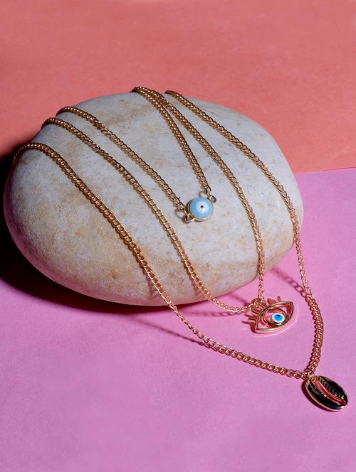 evil eye pendant detailing layered chain necklace - 18585888 - Very Small Image - 1