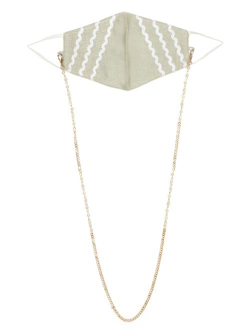 green lace detailing pearl chain linen face mask - 18585889 - Very Small Image - 1