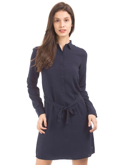 t-shirt neck solid a-line dress - 18586250 - Very Small Image - 1