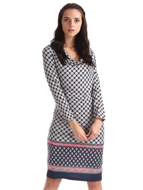 cowl neck printed a-line dress - 18586257 - Very Small Image - 1